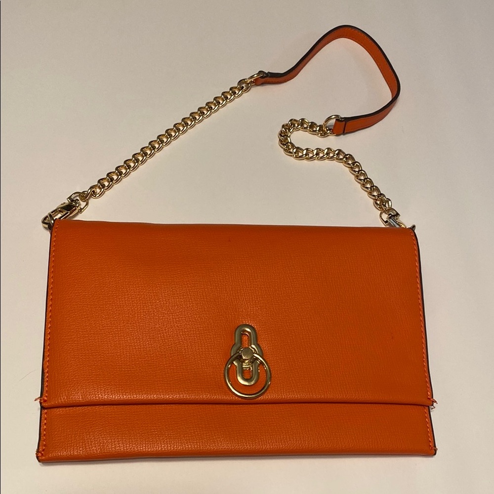 GIANNI BINI Orange Envelope style purse with classy gold chain detail/ lock flap